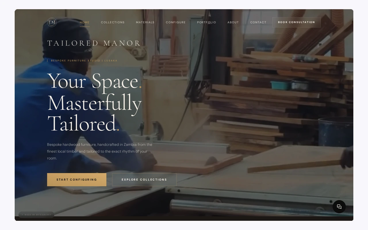 Tailored Manor product collection and gallery section