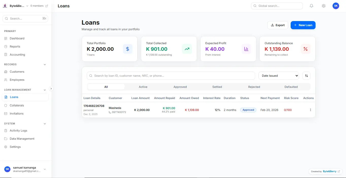 TengaLoans loans list page